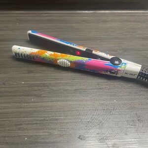Hot Tools Mini Flat Iron Travel Hair Straightener Paint Splatter White 0.5 Inch